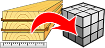 Calculateur du volume de bois scié selon les dimensions du paquet et les liteaux