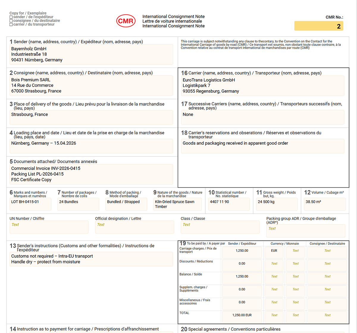 Exemple de formulaire CMR